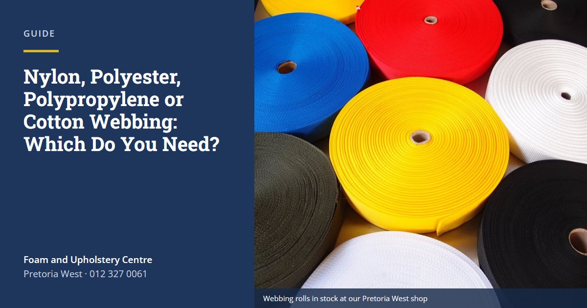 Rolls of coloured webbing at Foam and Upholstery Centre, Pretoria West
